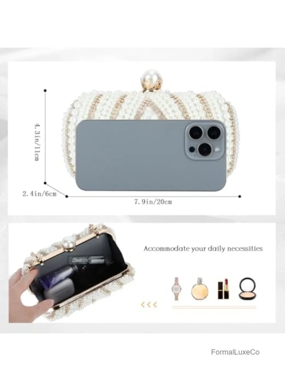 Pearl Clutch Purse for Women Wedding Bridal Evening Bag Beaded Formal Clutch